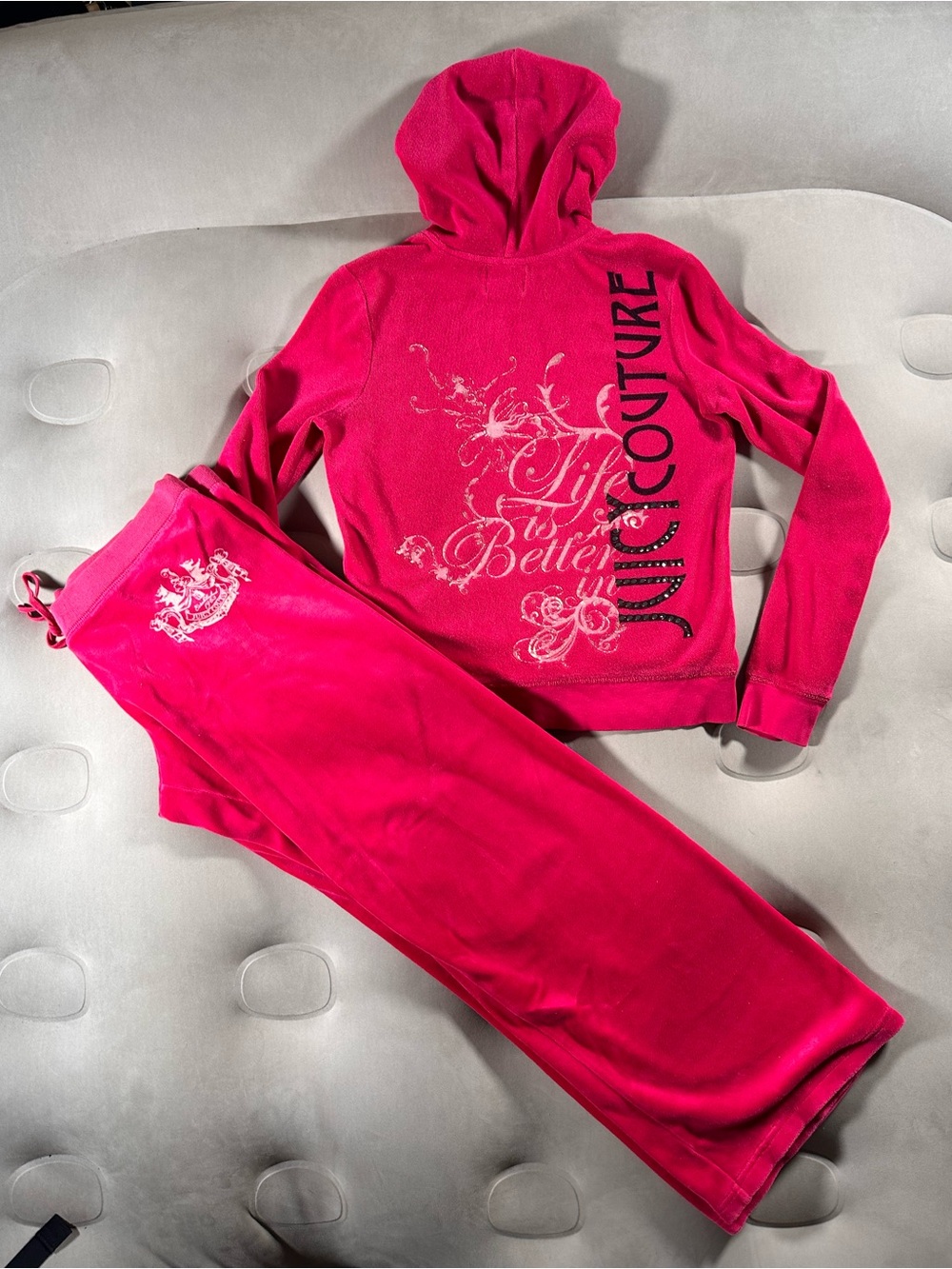 Juicy Couture Vintage Hot Pink Velour Tracksuit Set Y2K Large Retro Rare HTF